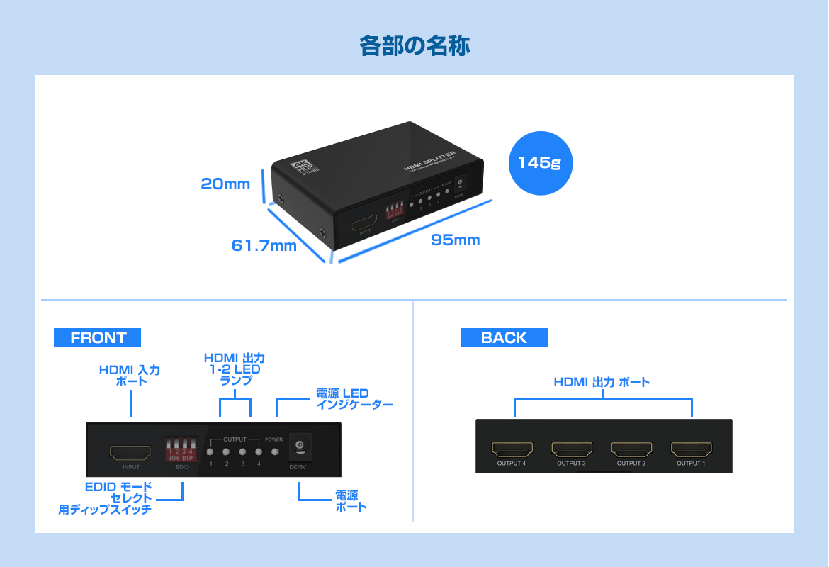 HDMI4分配器【4K60Hz対応】THDSP14D-4K60S